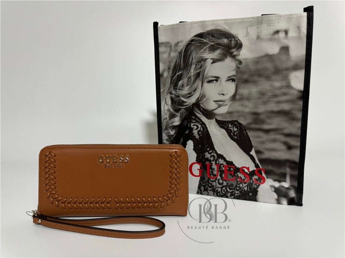 GUESS TATUM SLG LONG ZIP-AROUND WALLET (TOFFEE BROWN)