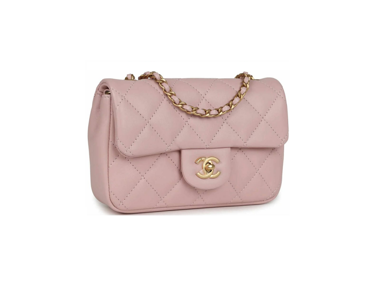 Chanel Mini Rectangular Flap Bag with Heart Chain Pink Lambskin Brushed Gold Hardware