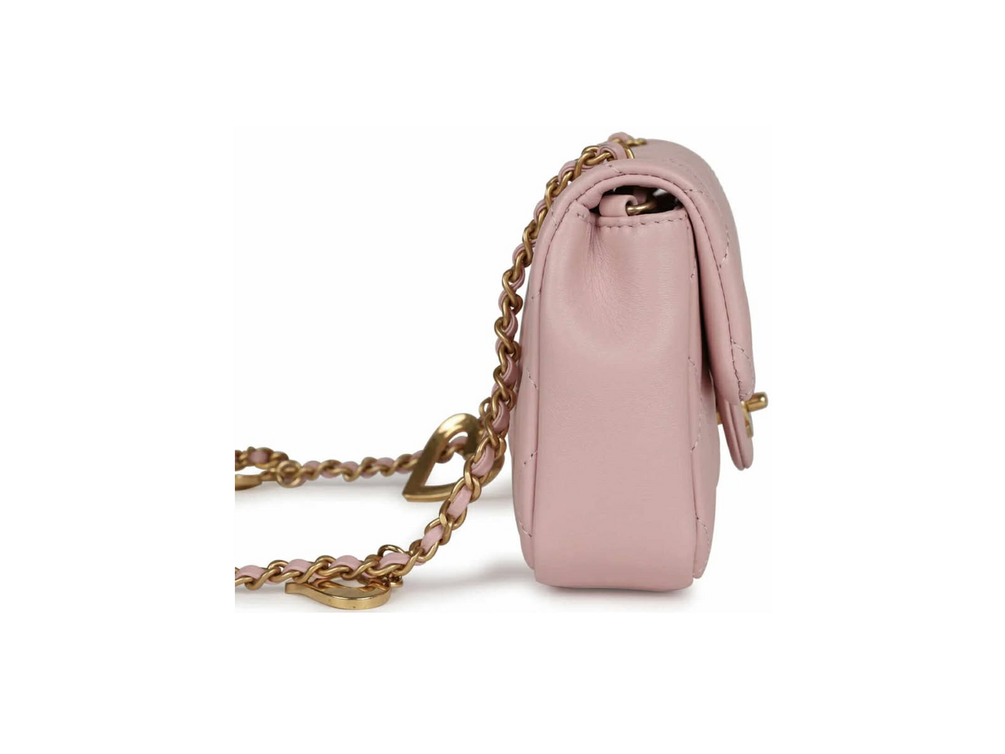 Chanel Mini Rectangular Flap Bag with Heart Chain Pink Lambskin Brushed Gold Hardware