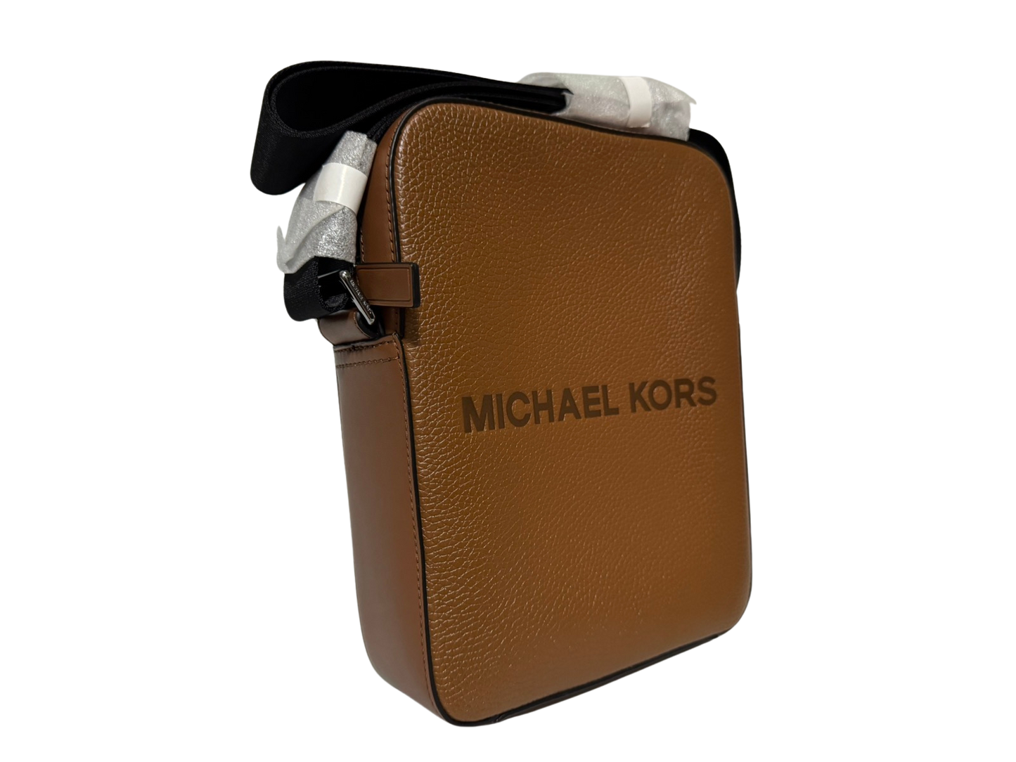 Michael Kors Cooper Logo Embossed Pebbled Leather Messenger Bag (Brown)