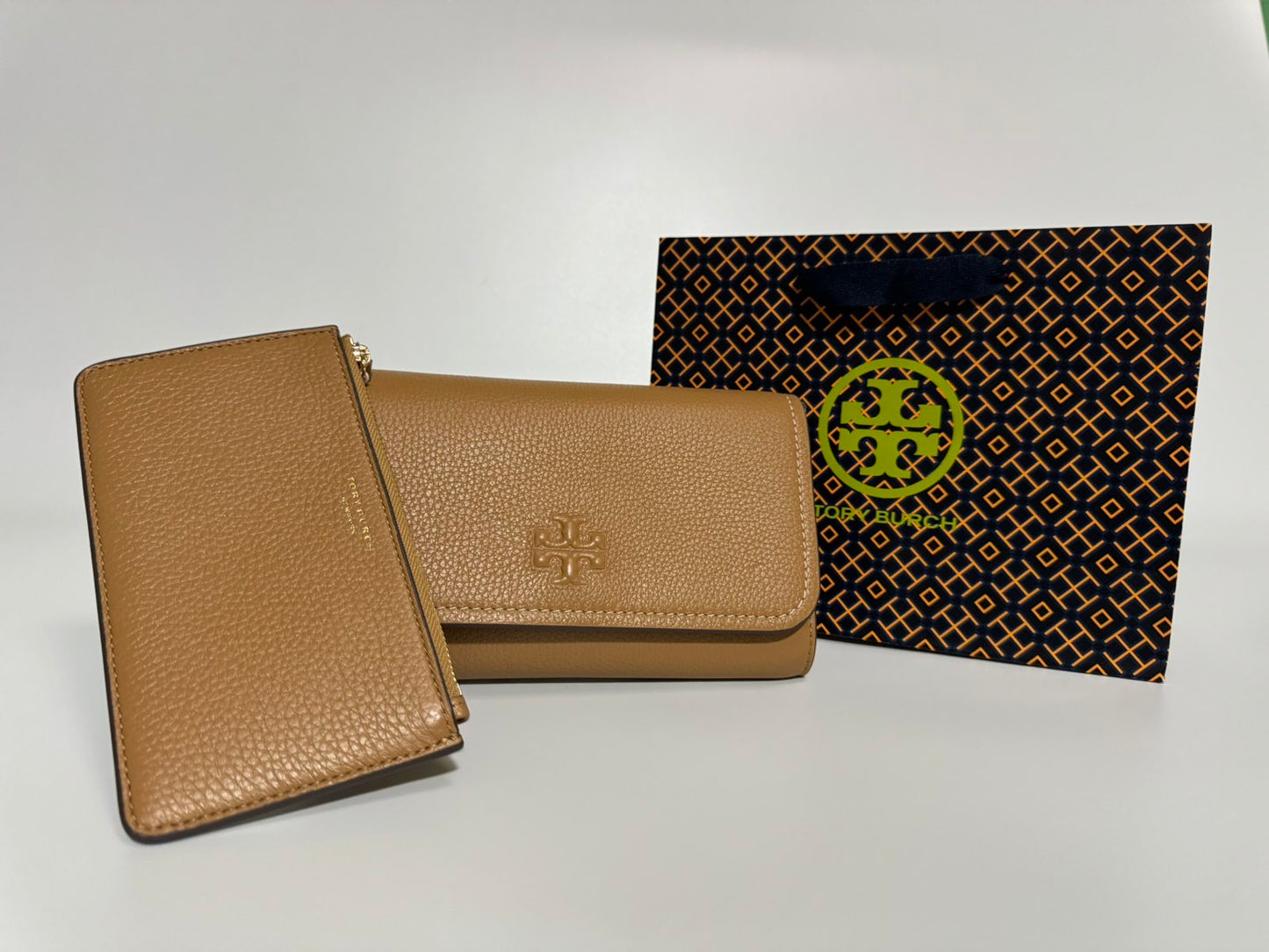 Tory Burch Thea Pebbled Leather Crossbody Bag with Flat Wallet (Tiramisu)