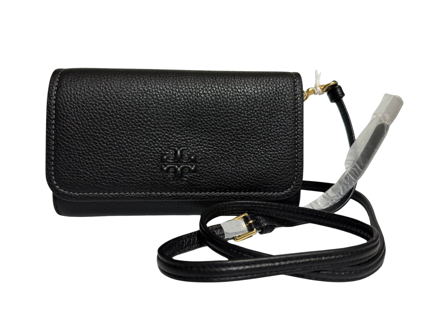 Tory Burch Thea Pebbled Leather Crossbody Bag with Flat Wallet (Black)