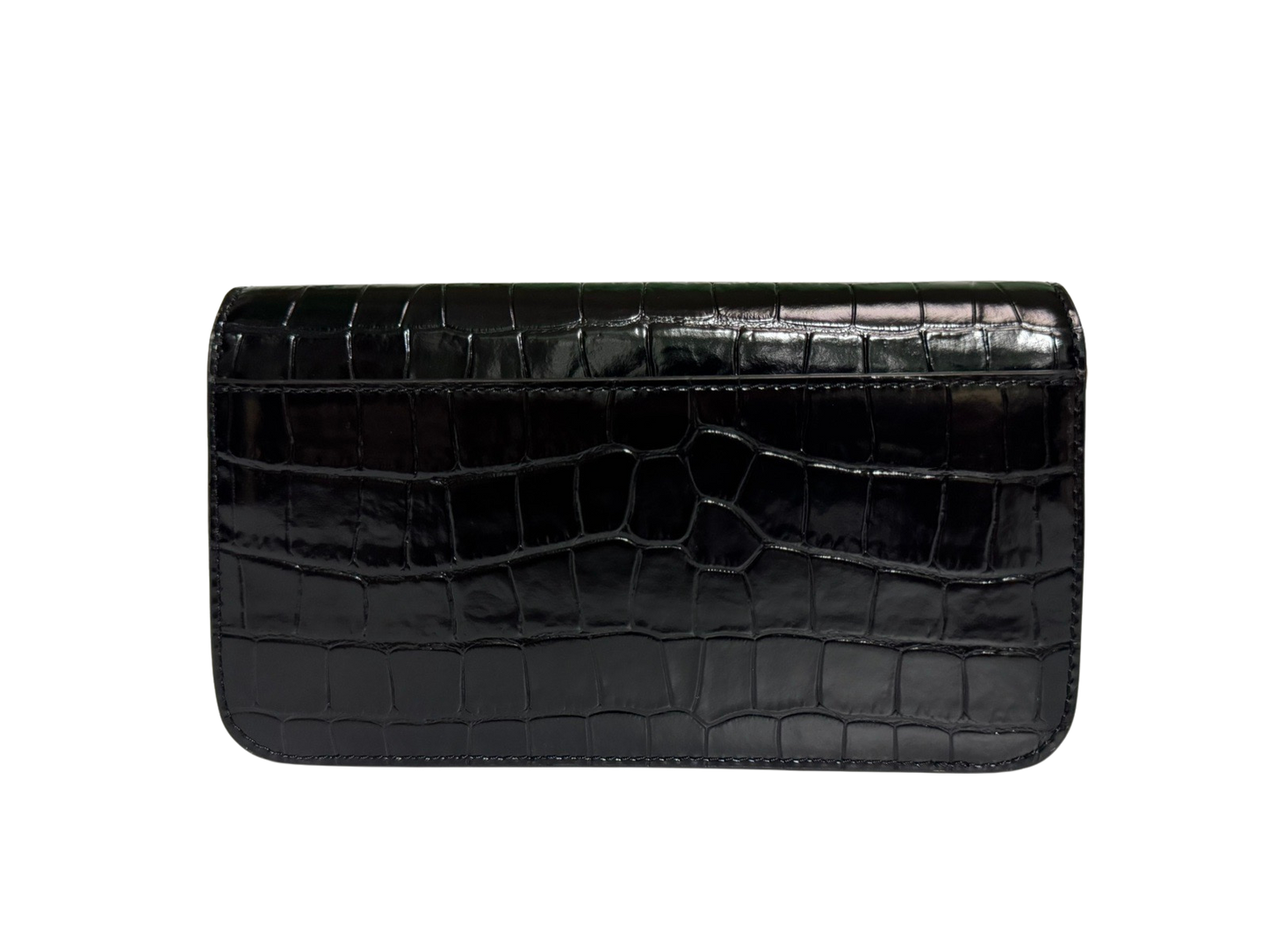 Tory Burch Britten Embossed Croc Leather Chain Wallet With Wristlet (Black)