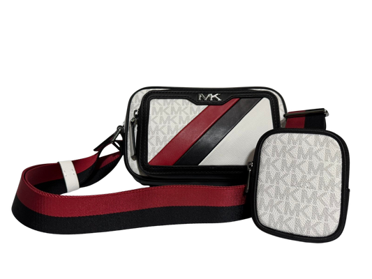 Michael Kors Rivington Striped Logo Camera Bag (White/Bright Red)