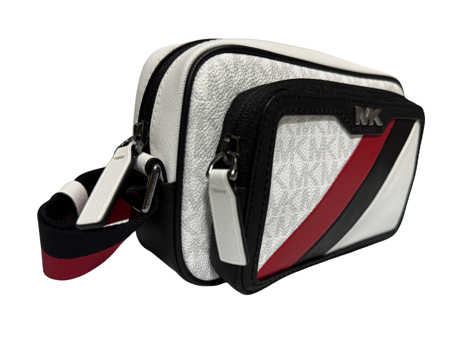 Michael Kors Rivington Striped Logo Camera Bag (White/Bright Red)