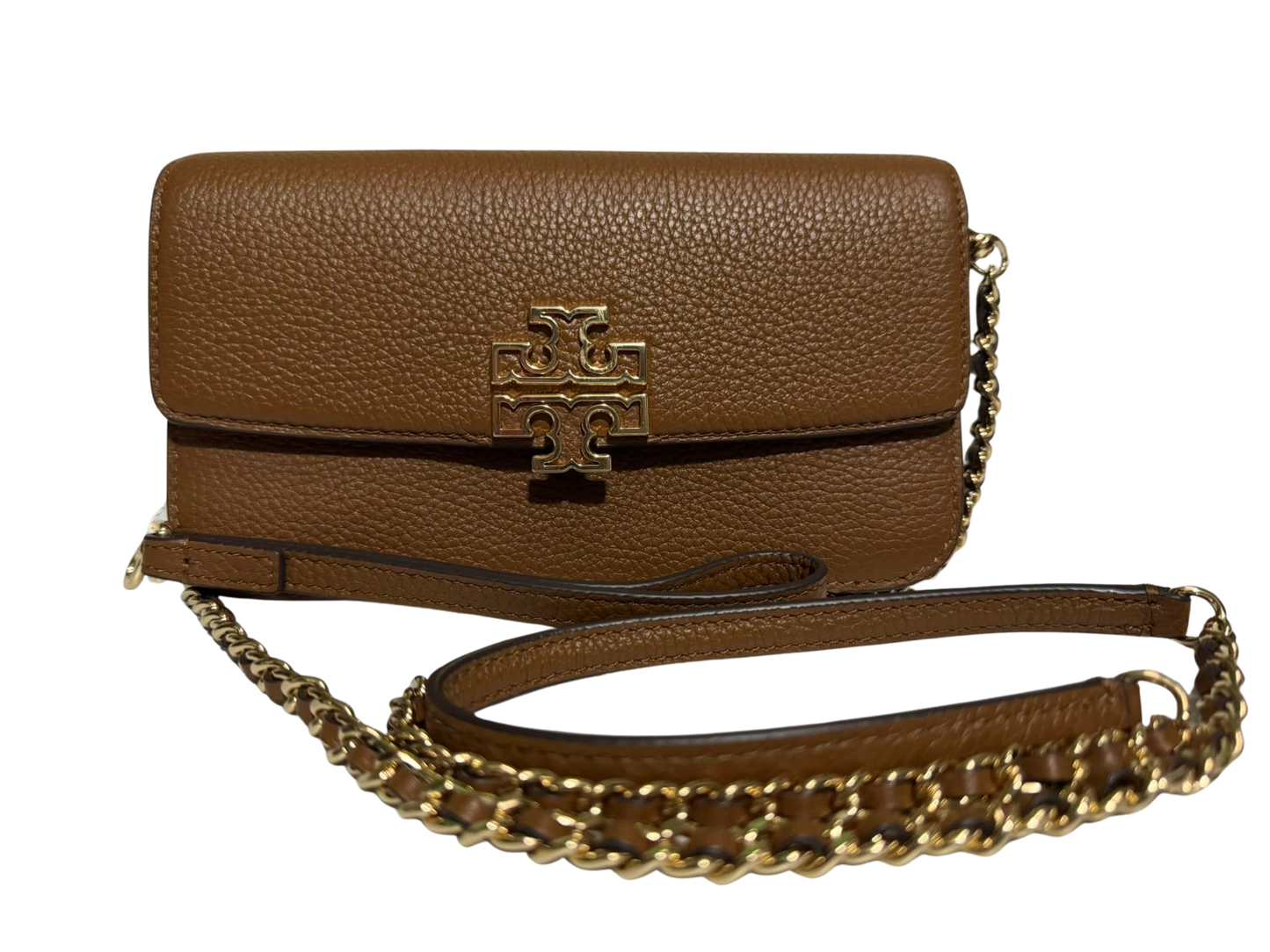 Tory Burch Britten Chain Wallet With Wristlet Leather Crossbody (Moose)