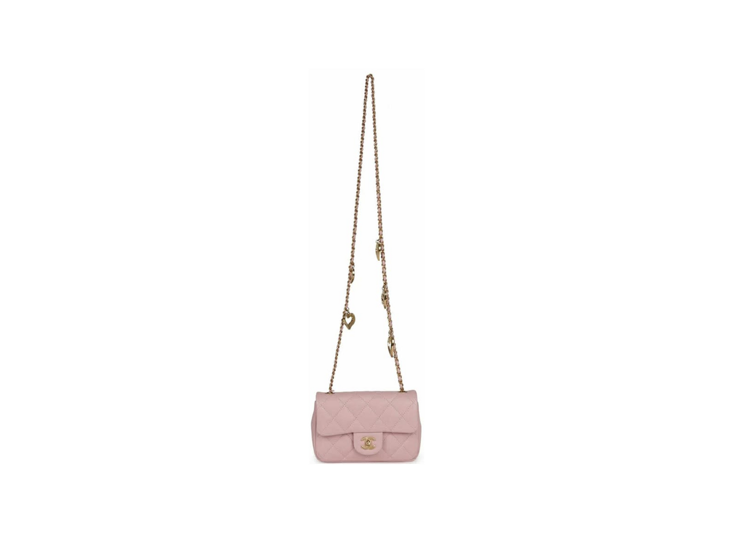 Chanel Mini Rectangular Flap Bag with Heart Chain Pink Lambskin Brushed Gold Hardware