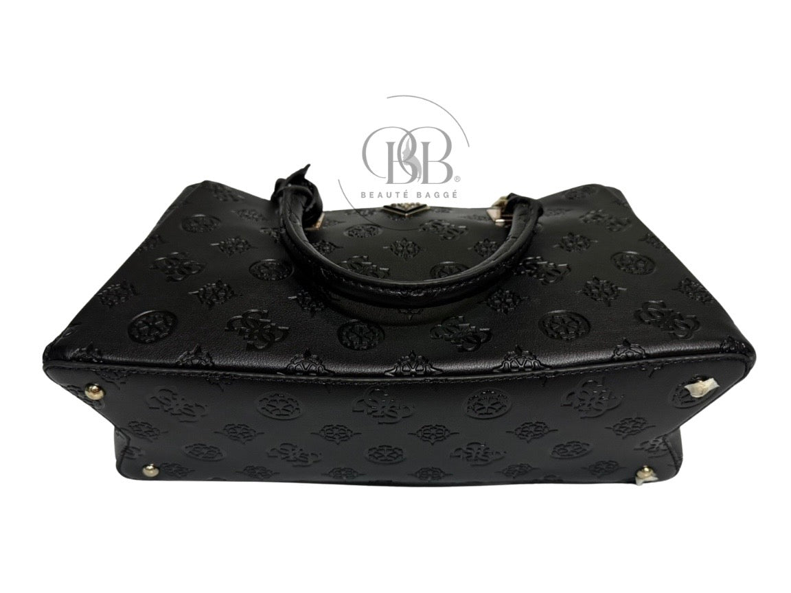 GUESS TISHA DEBOSSED PEONY GIRLFRIEND SATCHEL (BLACK LOGO)