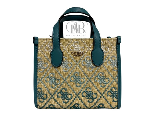 GUESS BLUE LOGO SILVANA DOUBLE COMPARTMENT MINI TOTE (TEAL LOGO)
