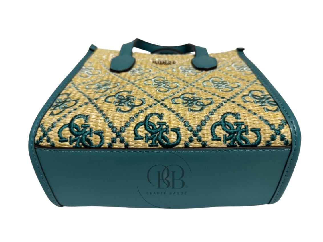 GUESS BLUE LOGO SILVANA DOUBLE COMPARTMENT MINI TOTE (TEAL LOGO)