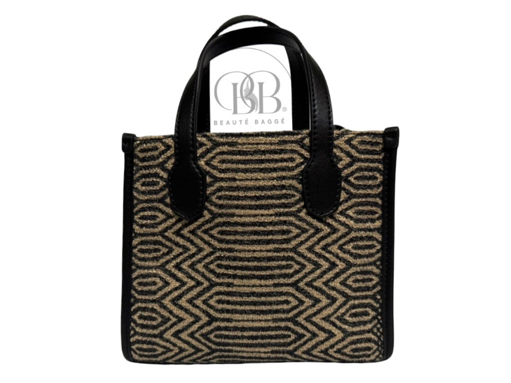 GUESS SILVANA DOUBLE COMPARTMENT MINI TOTE (BLACK/LIGHT BROWN  W/ PATTERN)