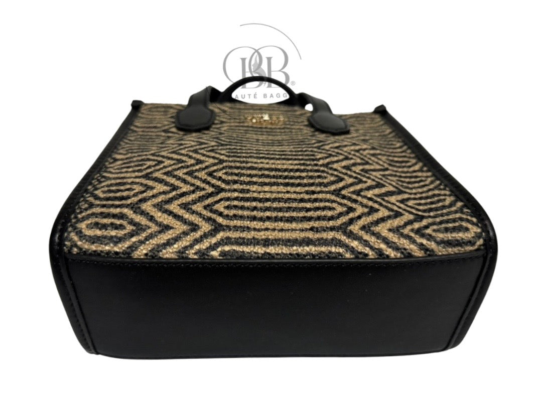 GUESS SILVANA DOUBLE COMPARTMENT MINI TOTE (BLACK/LIGHT BROWN  W/ PATTERN)