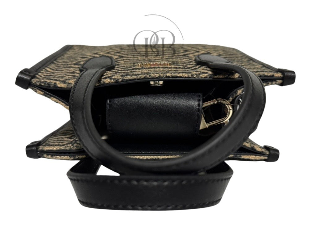 GUESS SILVANA DOUBLE COMPARTMENT MINI TOTE (BLACK/LIGHT BROWN  W/ PATTERN)