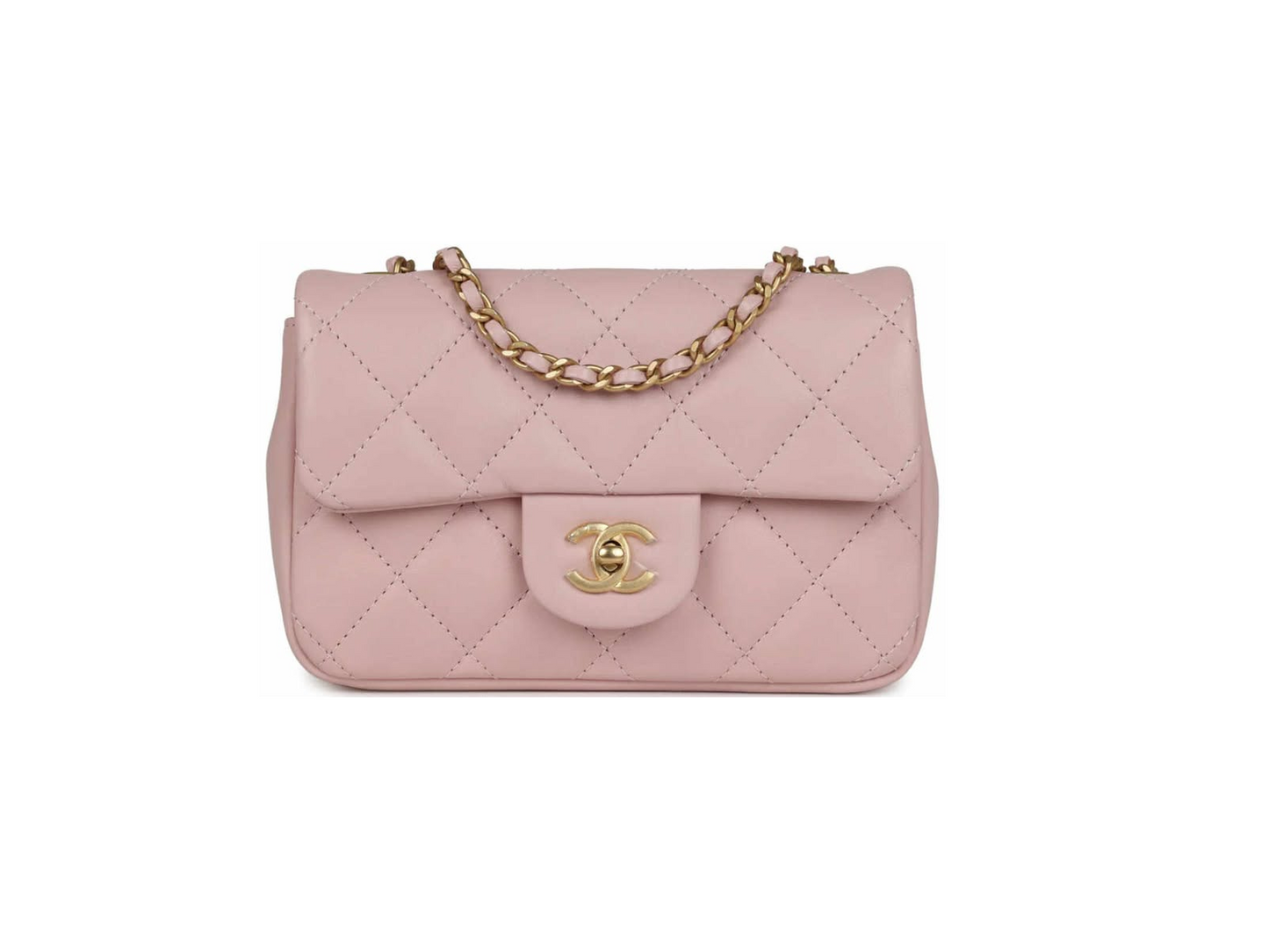 Chanel Mini Rectangular Flap Bag with Heart Chain Pink Lambskin Brushed Gold Hardware