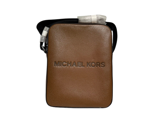 Michael Kors Cooper Logo Embossed Pebbled Leather Messenger Bag (Brown)