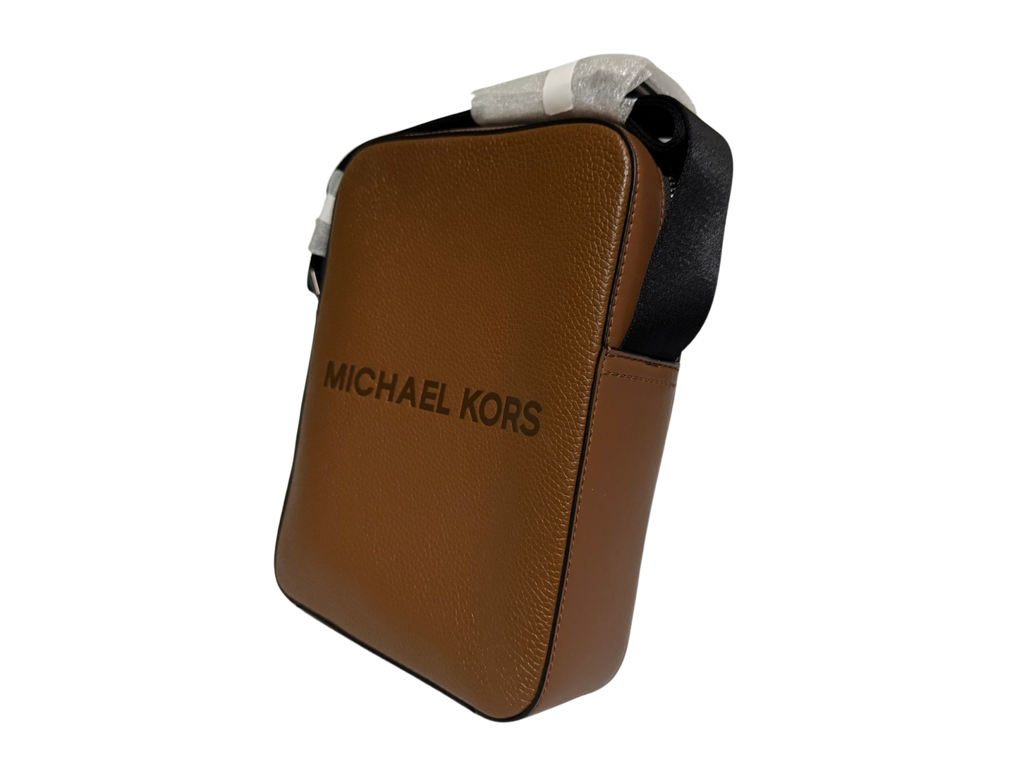 Michael Kors Cooper Logo Embossed Pebbled Leather Messenger Bag (Brown)