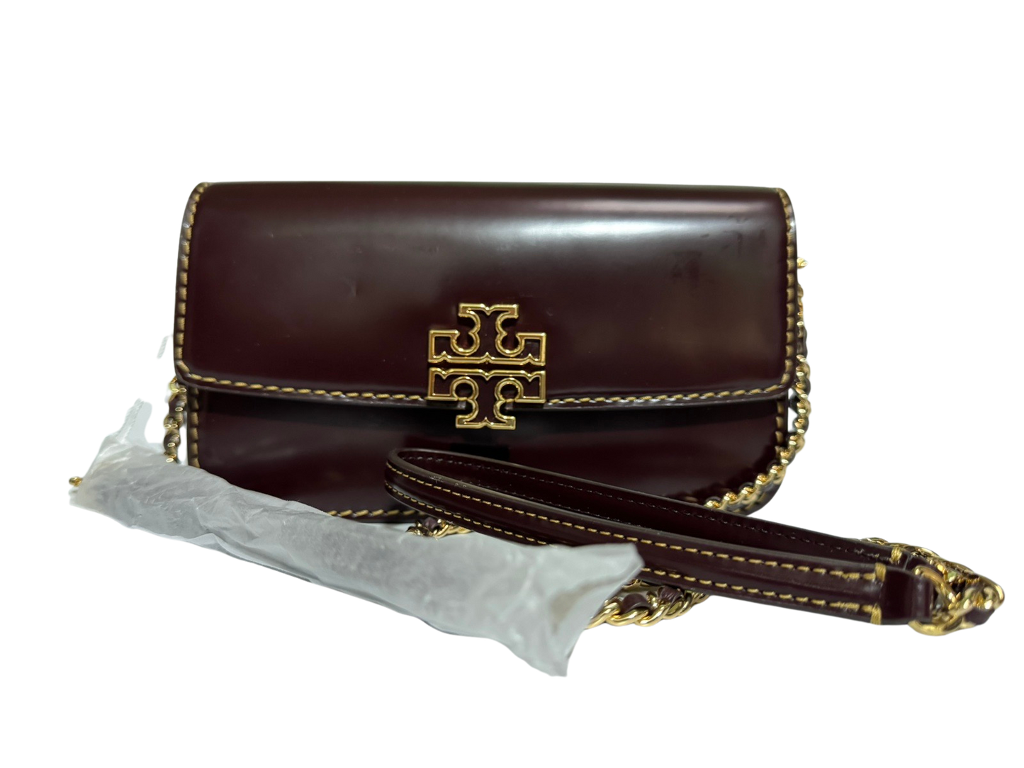 Tory Burch Britten Smooth Chain Wallet With Wristlet (Tempranillo)