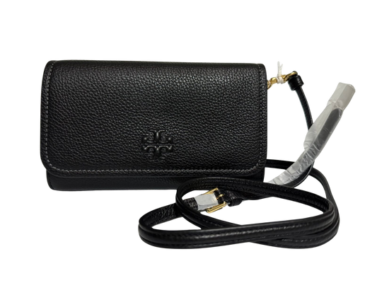 Tory Burch Thea Pebbled Leather Crossbody Bag with Flat Wallet (Black)