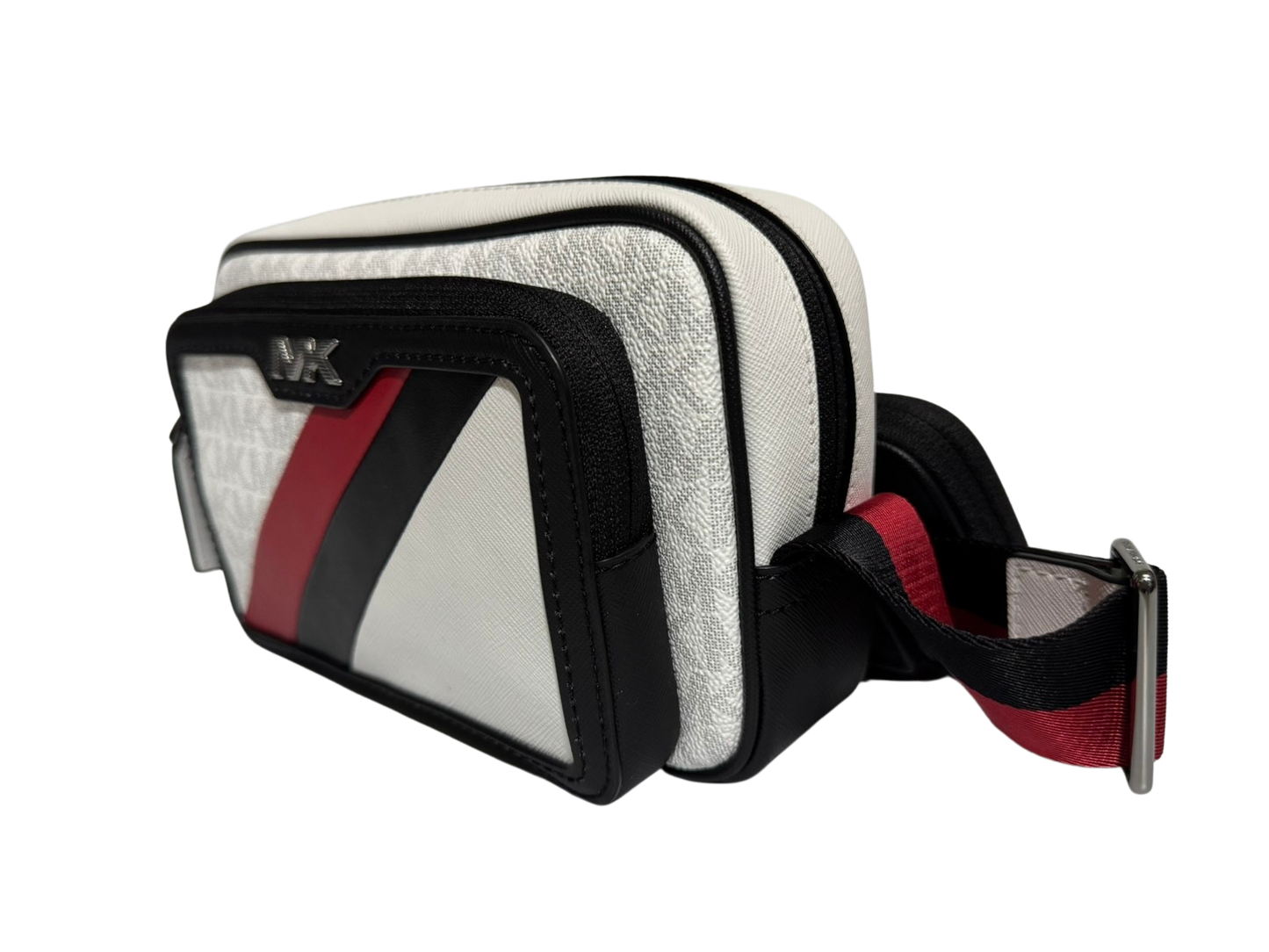 Michael Kors Rivington Striped Logo Camera Bag (White/Bright Red)