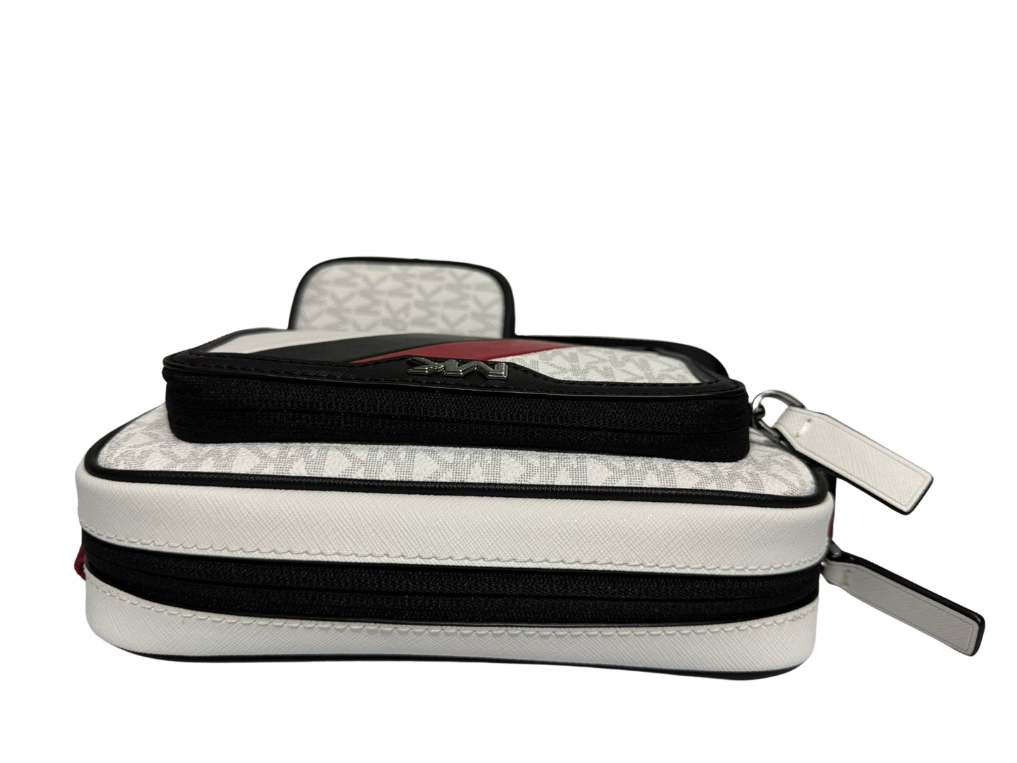 Michael Kors Rivington Striped Logo Camera Bag (White/Bright Red)