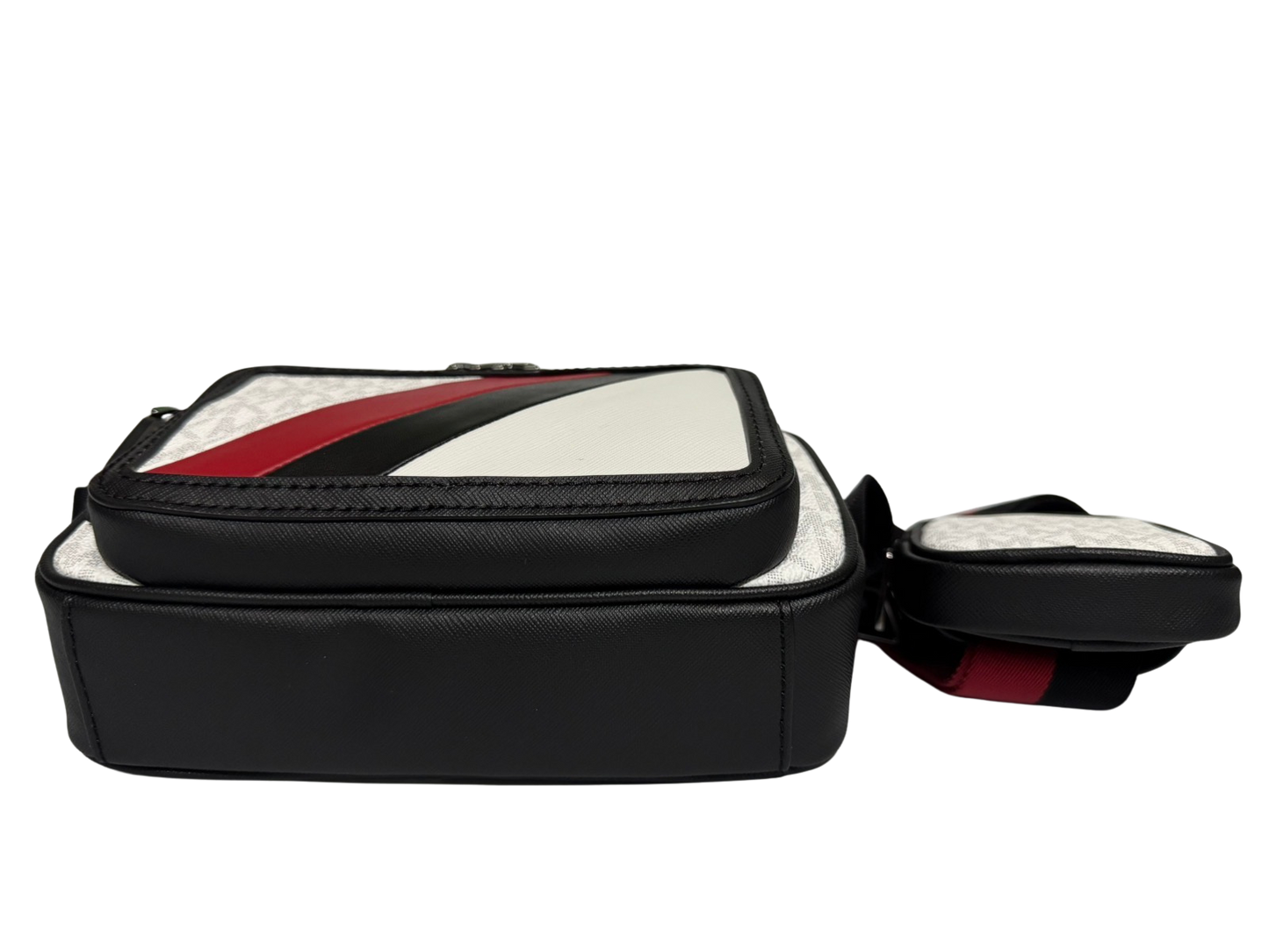 Michael Kors Rivington Striped Logo Camera Bag (White/Bright Red)