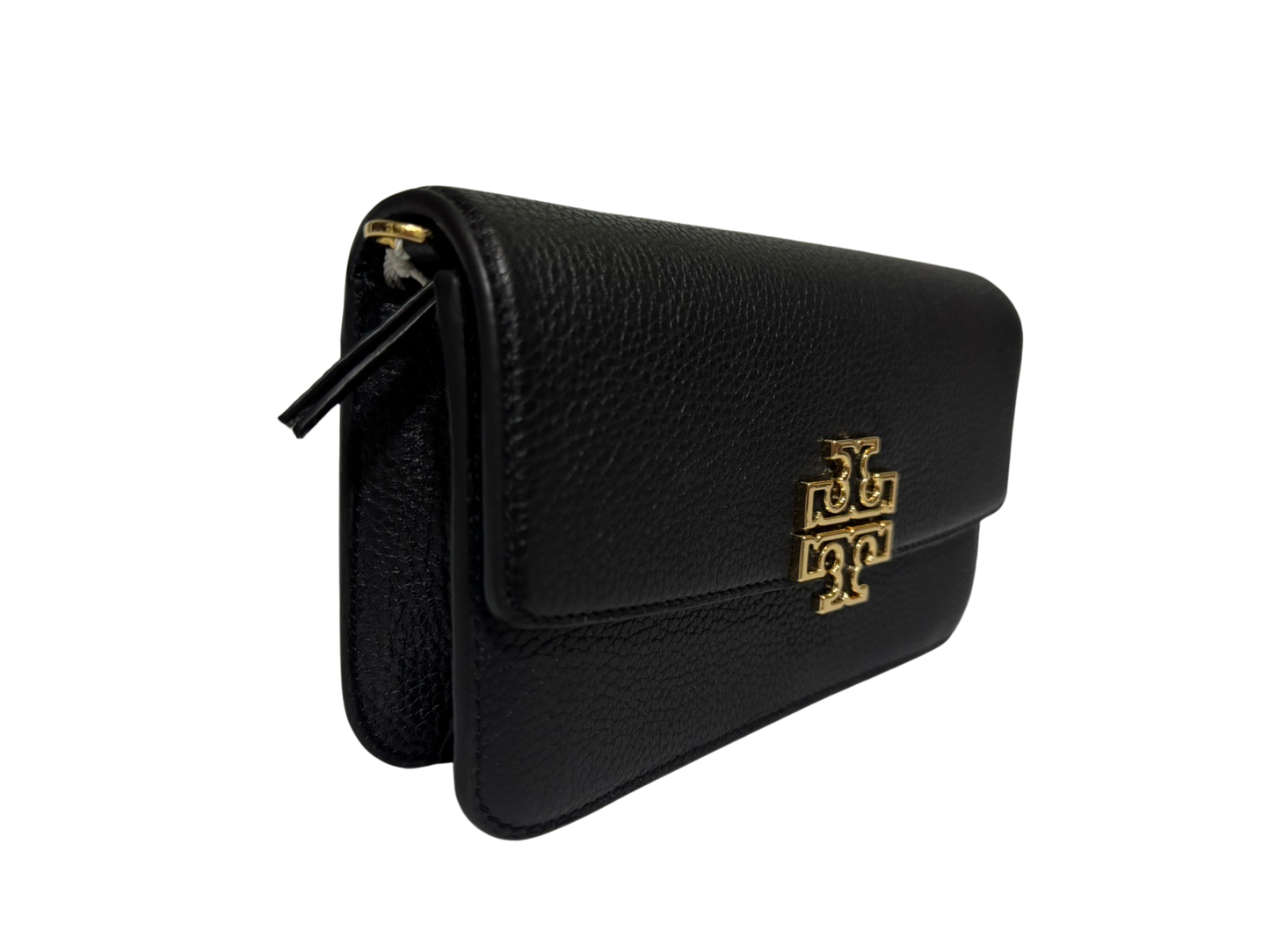 Tory Burch Britten Chain Wallet with Wristlet Leather Crossbody (Black)