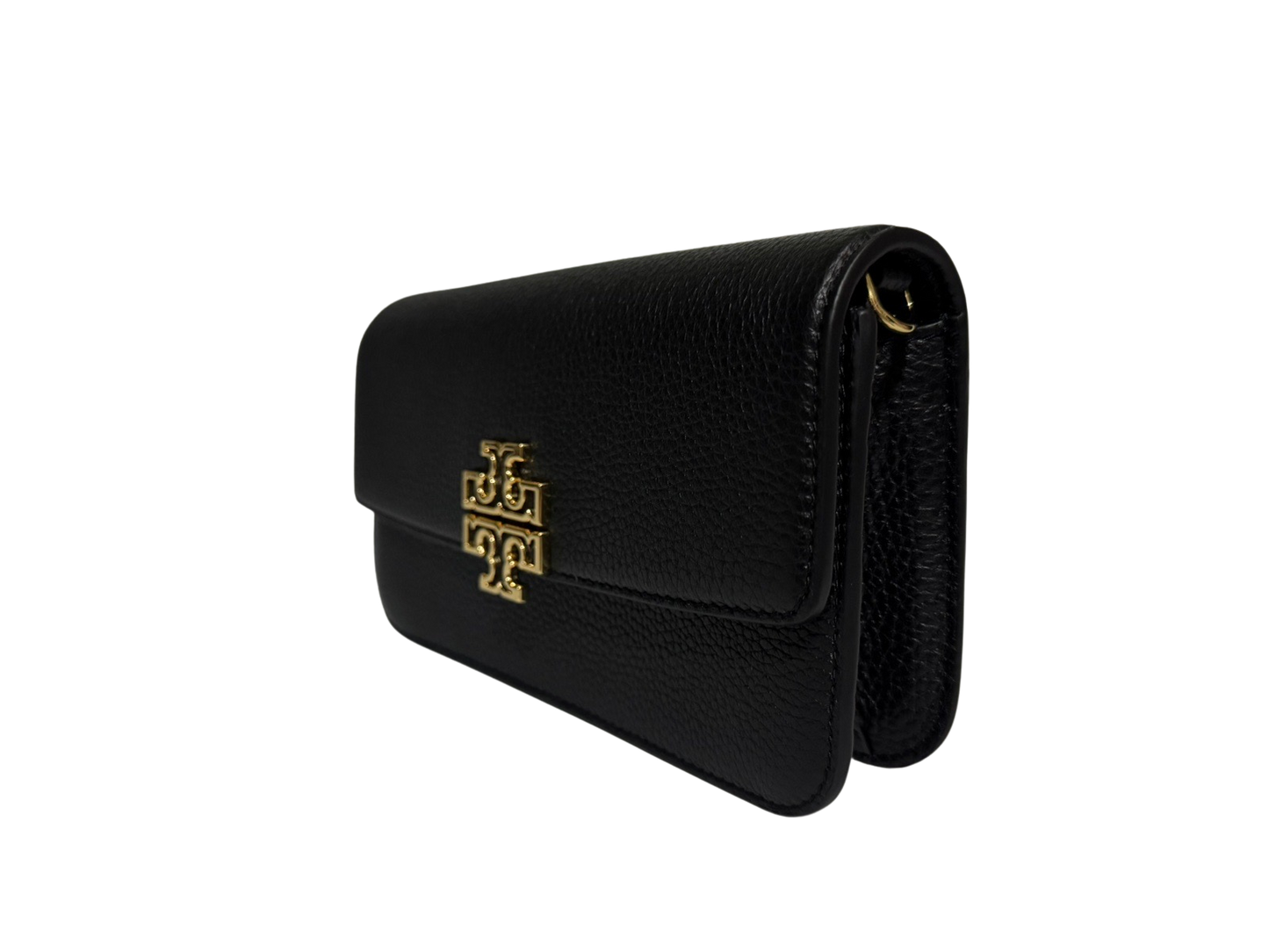 Tory Burch Britten Chain Wallet with Wristlet Leather Crossbody (Black)