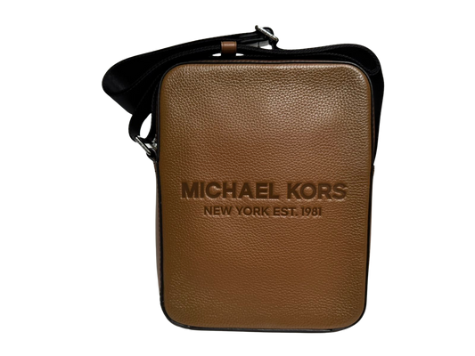 Michael Kors Cooper Logo Embossed Pebbled Leather Flight Bag (Brown)