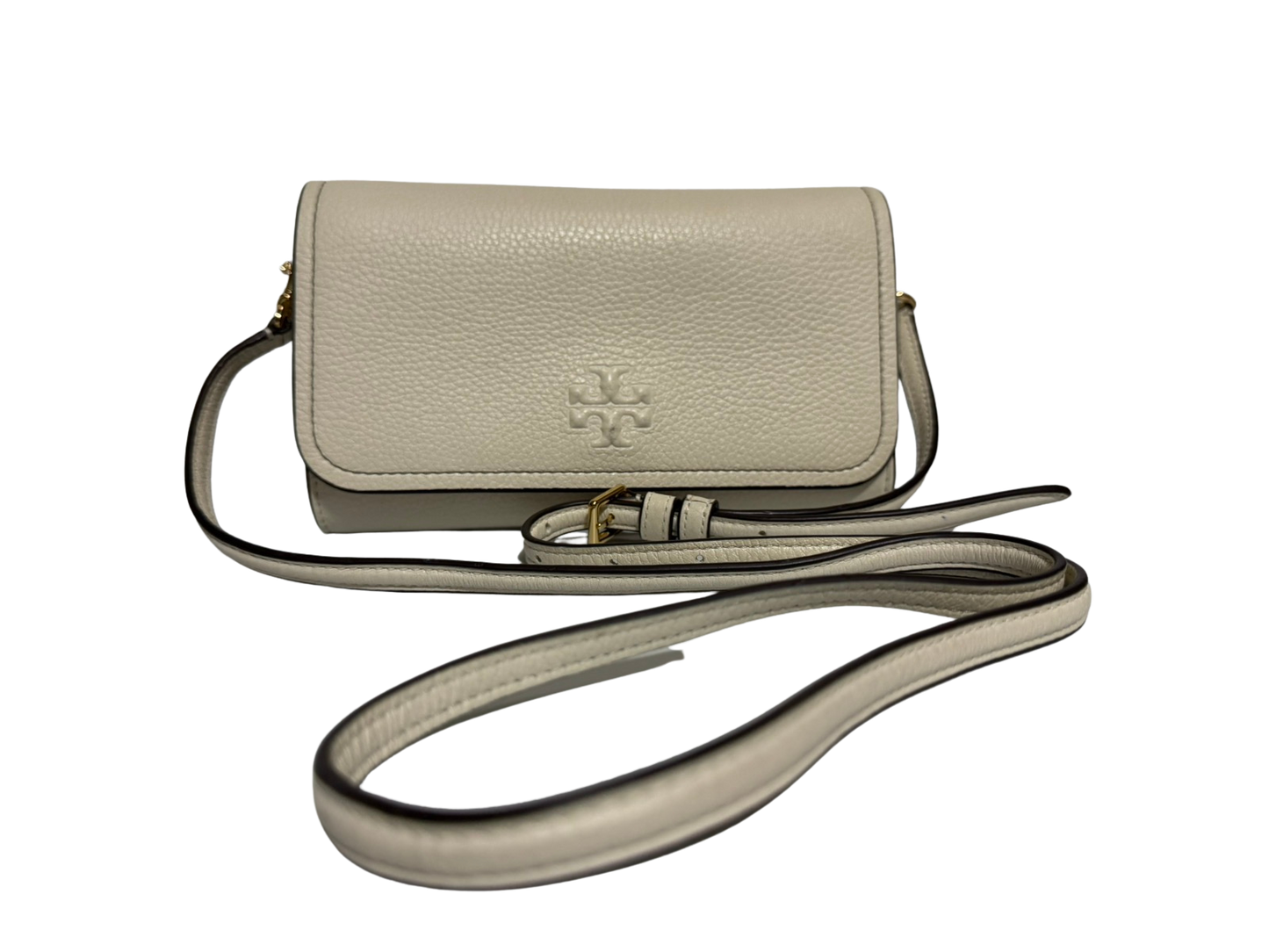 Tory Burch Thea Pebbled Leather Crossbody Bag with Flat Wallet (New Ivory)