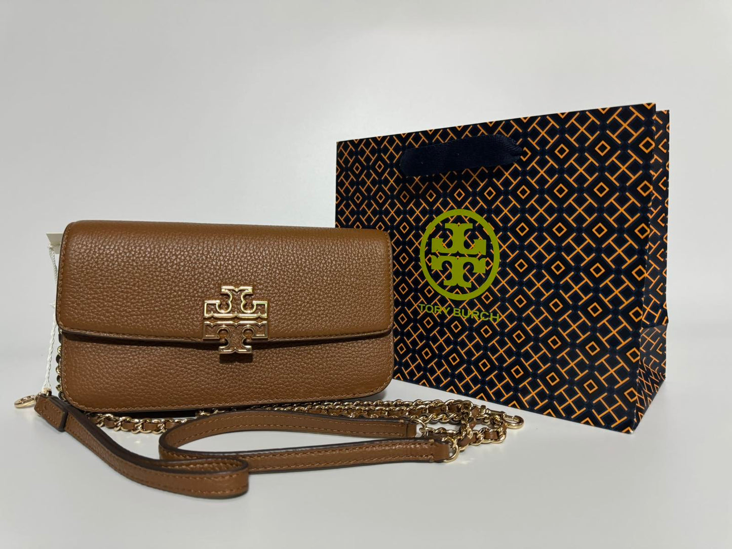 Tory Burch Britten Chain Wallet With Wristlet Leather Crossbody (Moose)