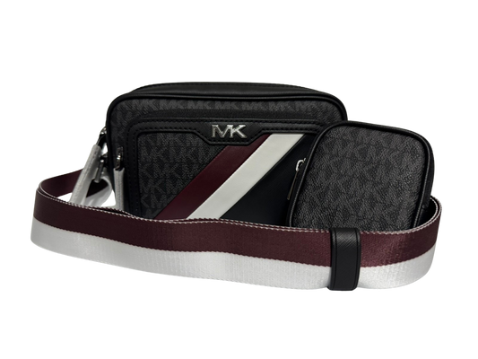 Michael Kors Rivington Striped Logo Camera Bag (Black)